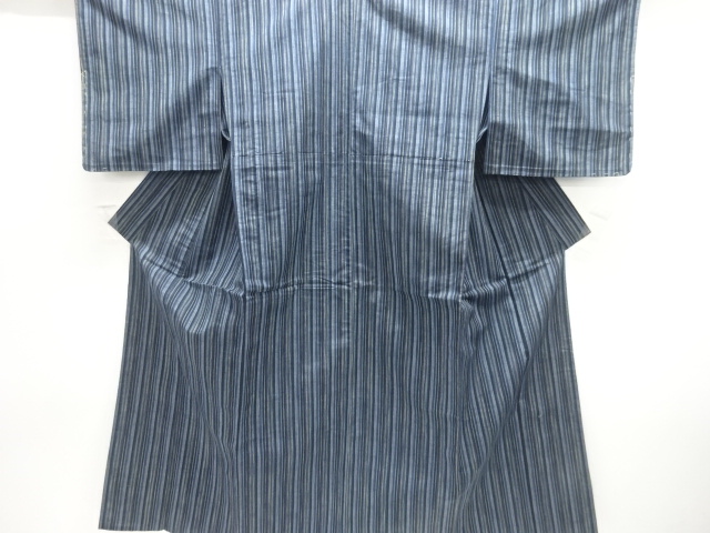 縞織り出し手織り紬単衣着物